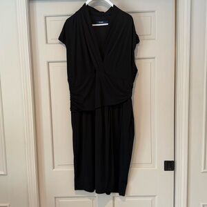 ELOQUII Black Faux Wrap Midi Dress 20W – Draped Jersey LBD